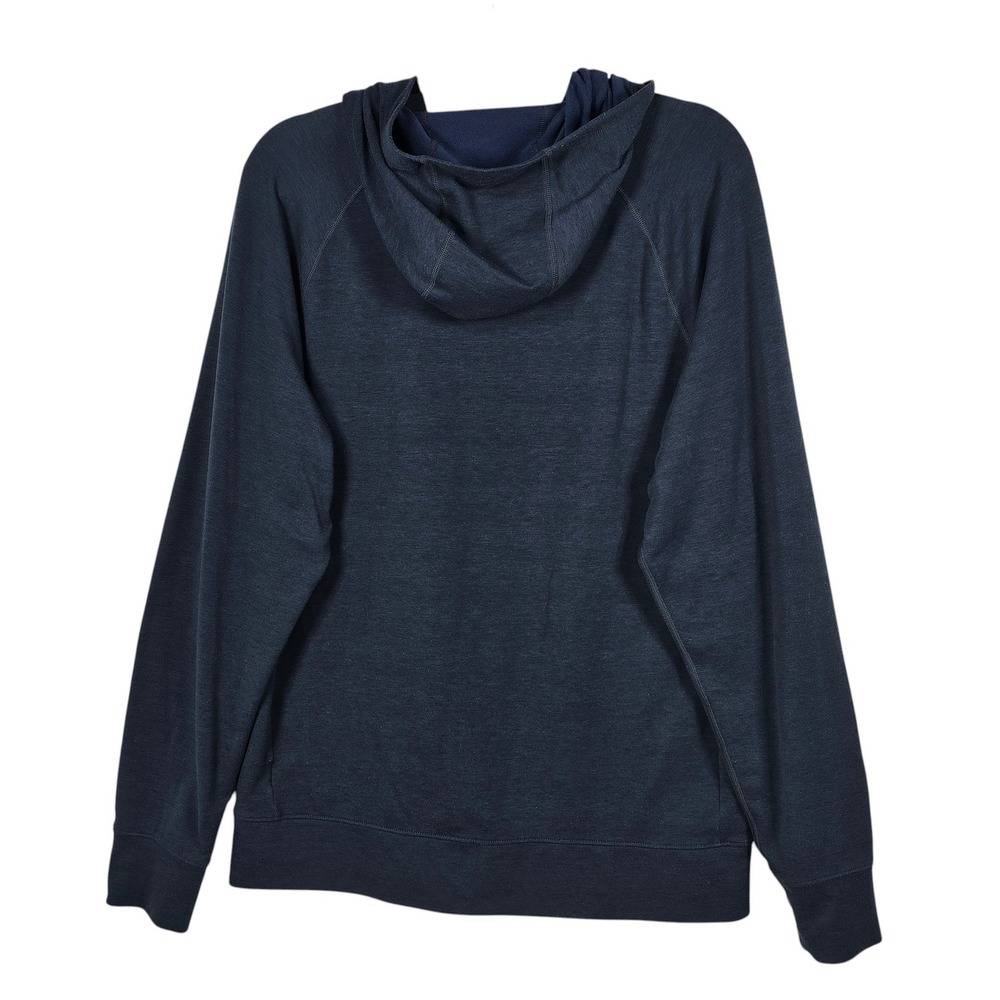 Prana Woman Navy Blue Heathered Pullover Hoodie Kangaroo Pocket Medium Outdoor - Picture 2 of 9